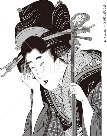 浮世絵　女性　その54　白黒 59063052