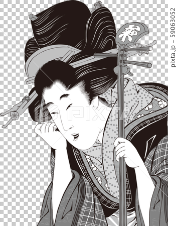 浮世絵　女性　その54　白黒 59063052