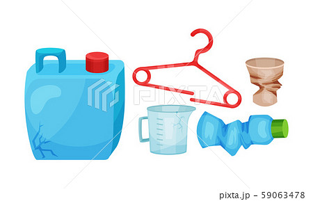 Different broken plastic things. Vector illustration on a white background. Different broken plastic things. Vector illustration on a white background. 59063478