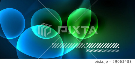 Glowing neon transparent bubbles background. Techno modern circles in dark space. 59063483