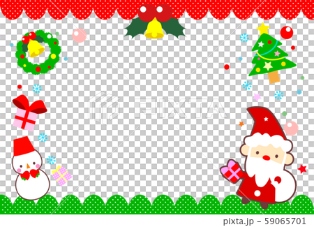 クリスマス素材 クリスマスフレーム クリスマスカード かわいいサンタクロースと雪だるまのイラスト素材 59065701 Pixta