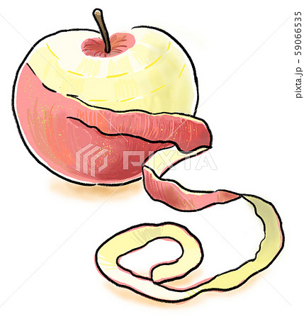 皮をむいたリンゴの手描きイラストのイラスト素材