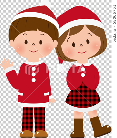クリスマス 男の子と女の子 のイラスト素材