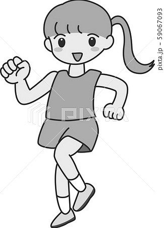 女性 ウォーキング ランニング ダイエット フィットネス 運動 スポーツ ジム 白黒のイラスト素材