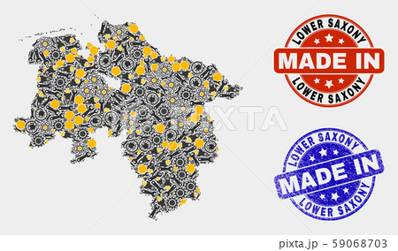 Mosaic Lower Saxony Land Map of Industrial Items and Made In Grunge Seal 59068703