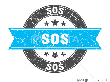 Sos Round Stamp With Turquoise Ribbon Sosのイラスト素材