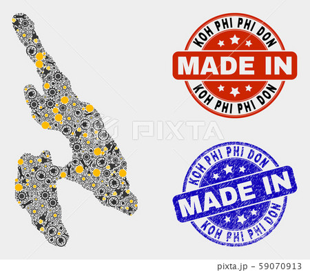 Mosaic Koh Phi Don Map of Service Elements and Made In Grunge Seal Mosaic Koh Phi Don Map of Service Elements and Made In Grunge Seal 59070913