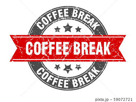 Coffee Break Round Stamp With Red Ribbon Coffeeのイラスト素材
