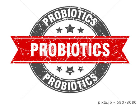 probiotics round stamp with red ribbon. probiotics 59073080