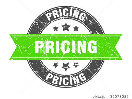 pricing round stamp with green ribbon. pricing 59073082