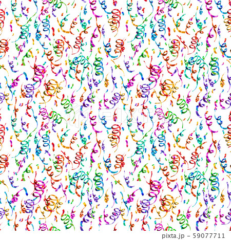 Bright colorful confetti and serpentine isolated on white background, party seamless pattern 59077711