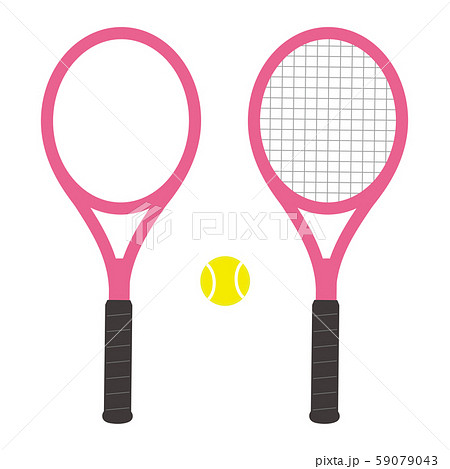 ガットが張ってあるテニスラケットとガットなしのテニスラケットとボールのセット ベクターイラストのイラスト素材