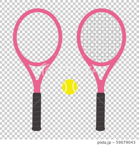 ガットが張ってあるテニスラケットとガットなしのテニスラケットとボールのセット ベクターイラストのイラスト素材