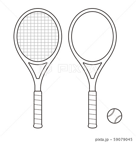 ガットが張ってあるテニスラケットとガットなしのテニスラケットとボールのセット ぬりえベクターイラストのイラスト素材