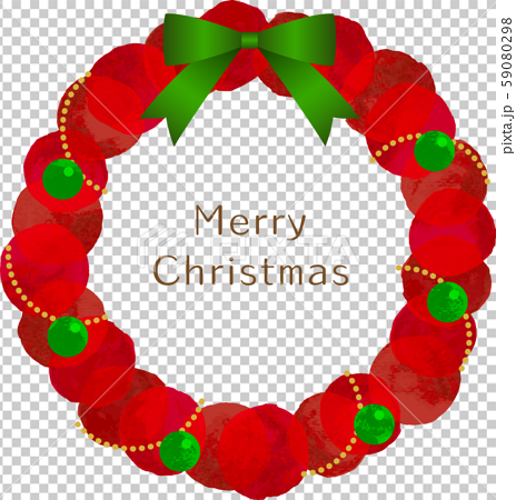 イラスト 丸 もこもこ リース ベクター 水彩 赤 クリスマス 2のイラスト素材