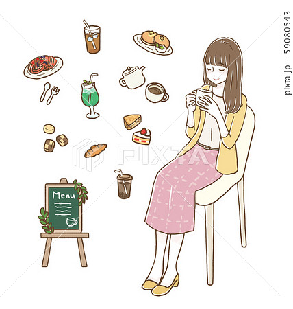 カフェメニューとカフェで休憩する女性 59080543