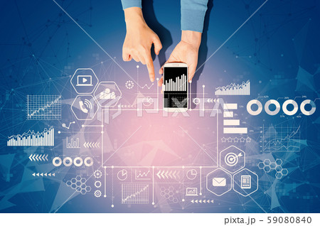 Marketing concept with person using a smartphone Marketing concept with person using a smartphone 59080840