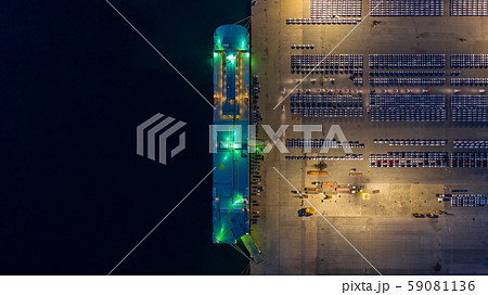 Aerial view rows of new cars at night waiting to 59081136