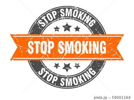 stop smoking round stamp with orange ribbon. stop 59081168