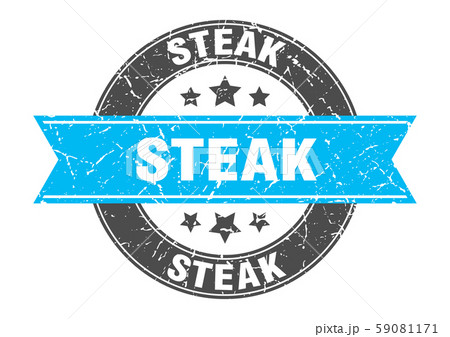 steak round stamp with turquoise ribbon. steak 59081171