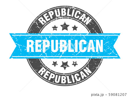 republican round stamp with turquoise ribbon. 59081207
