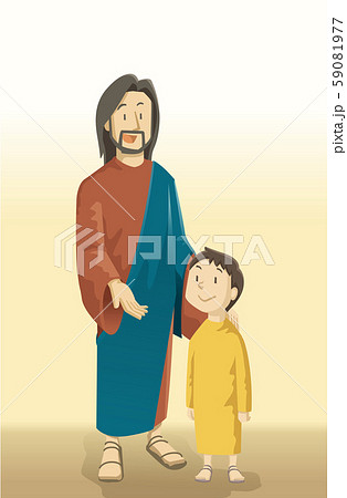 イラスト イエス様と少年 聖書 カード 聖句カード 日曜学校 キリスト教 Christianitのイラスト素材 59081977 Pixta