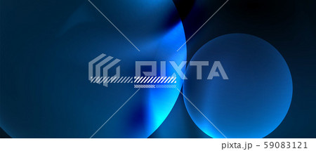 Glowing neon transparent bubbles background. Techno modern circles in dark space. 59083121