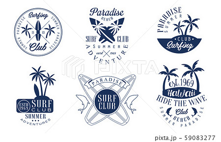 Set Of Logos For The Surf Club Vector のイラスト素材
