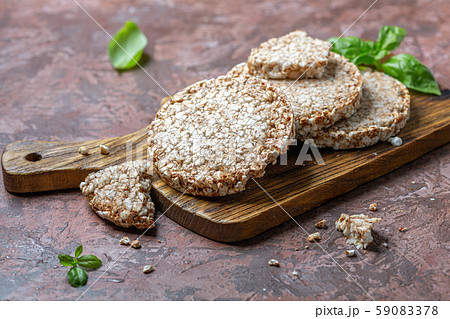 Puffed whole grain crispbread. Puffed whole grain crispbread. 59083378
