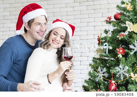 Young Caucasian couple happy celebrate with wine 59083408
