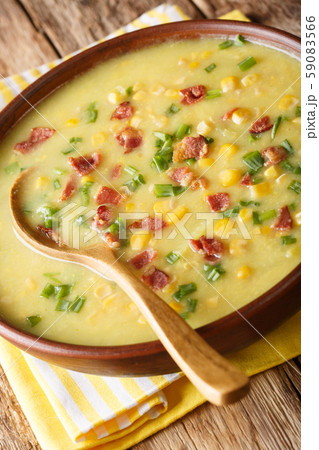 Winter soup corn chowder with bacon and green 59083566