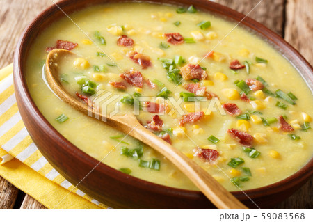 Thick homemade corn chowder with potatoes, bacon Thick homemade corn chowder with potatoes, bacon 59083568