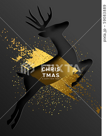 Christmas New Year card gold papercut reindeer Christmas New Year card gold papercut reindeer 59083889
