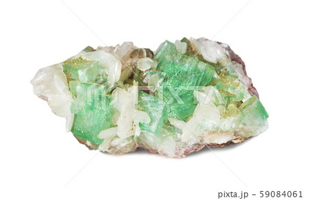 Green apophyllite and white stilbiteの写真素材 [59084061] - PIXTA