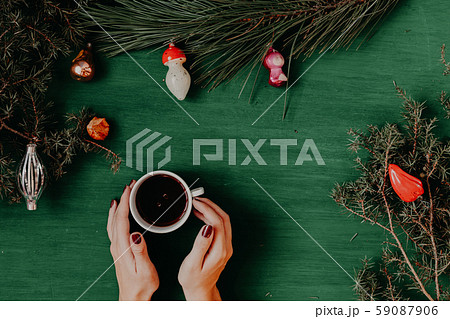 women's hands Christmas background new year tree decoration winter holiday gifts decor women's hands Christmas background new year tree decoration winter holiday gifts decor 59087906