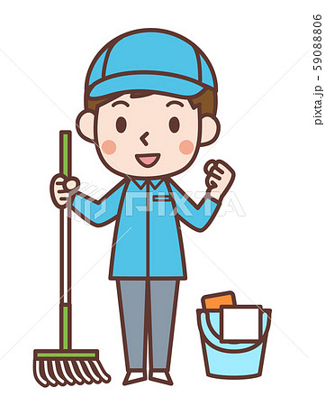 清掃スタッフ 男性のイラスト素材