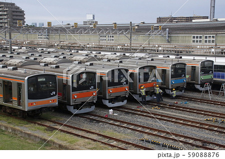 京葉車両センターで行われた、205系ファミリーフェスタの写真素材