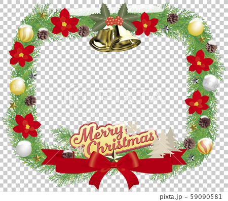 ベクター イラスト デザイン クリスマス リース エンブレム 飾り ベル リボン 長方形のイラスト素材 59090581 Pixta