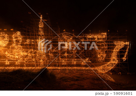 Traditional fire boat floating in Mekong river at 59091601