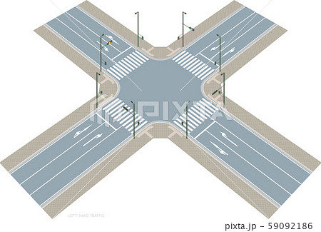 左側通行の交差点のイメージ ベクター素材のイラスト素材