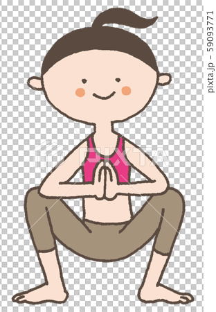 マーラーサナ 花輪のポーズ のヨガをする女性のイラスト素材