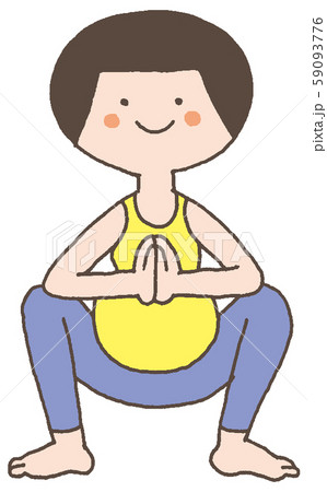 マーラーサナ（花輪のポーズ）のヨガをするマタニティ女性 59093776