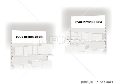 陳列棚の最上段に設置する販促ボードのイラスト素材