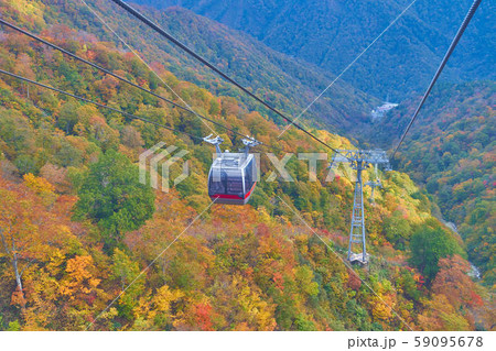 群馬県みなかみの紅葉真っ盛りの谷川岳ロープウェイ 59095678