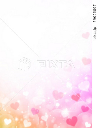 ピンク色キラキラ背景ハートとシャボン玉のイラスト素材