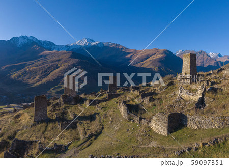 Mountain landscape and medieval architecture of 59097351