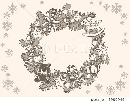 クリスマスリースをテーマにした背景素材 線のみのイラスト素材