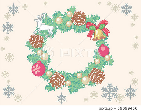 クリスマスリースをテーマにした背景素材 手書き風のイラスト素材 59099450 Pixta