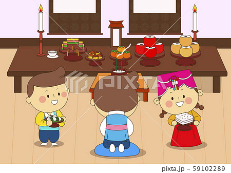 Happy family having a Korean Thanks Giving Day, Chuseok illustration 009 59102289