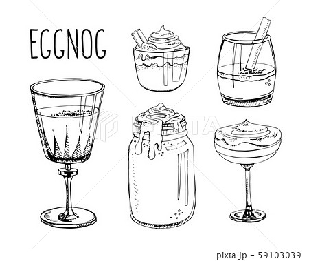 Set of hand drawn vector illustrations isolated on a white background. Eggnog. Traditional Christmas 59103039